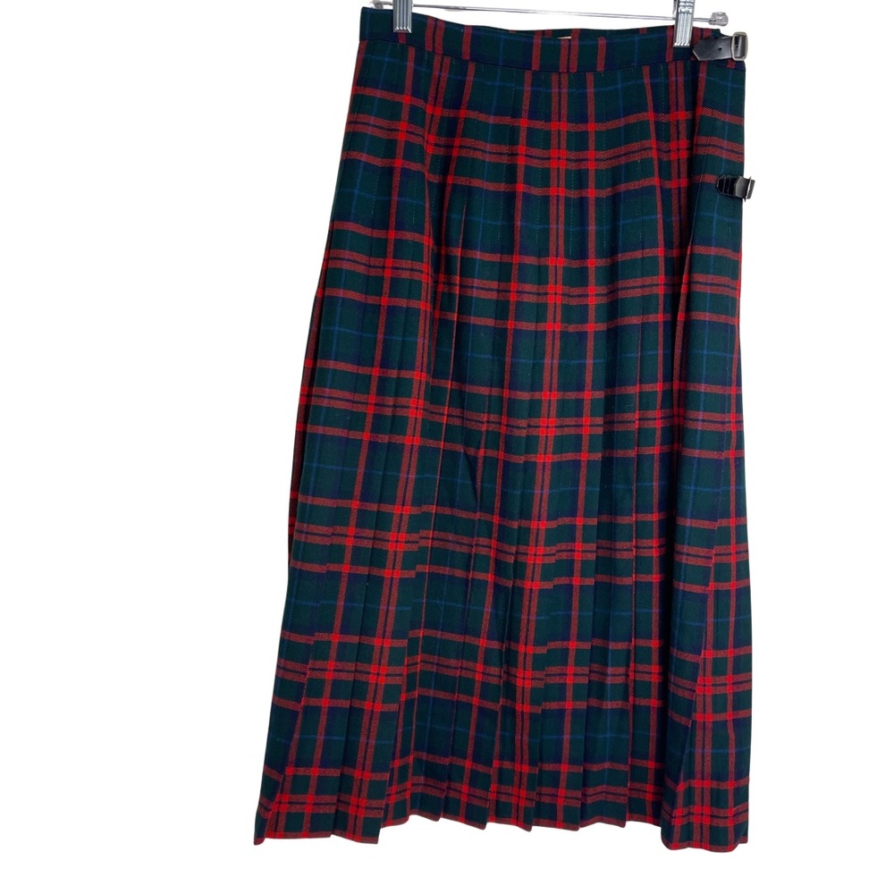 Vintage L.L. Bean Red/Green Tartan Plaid  100% Wool Pleated Skirt  Sz 14